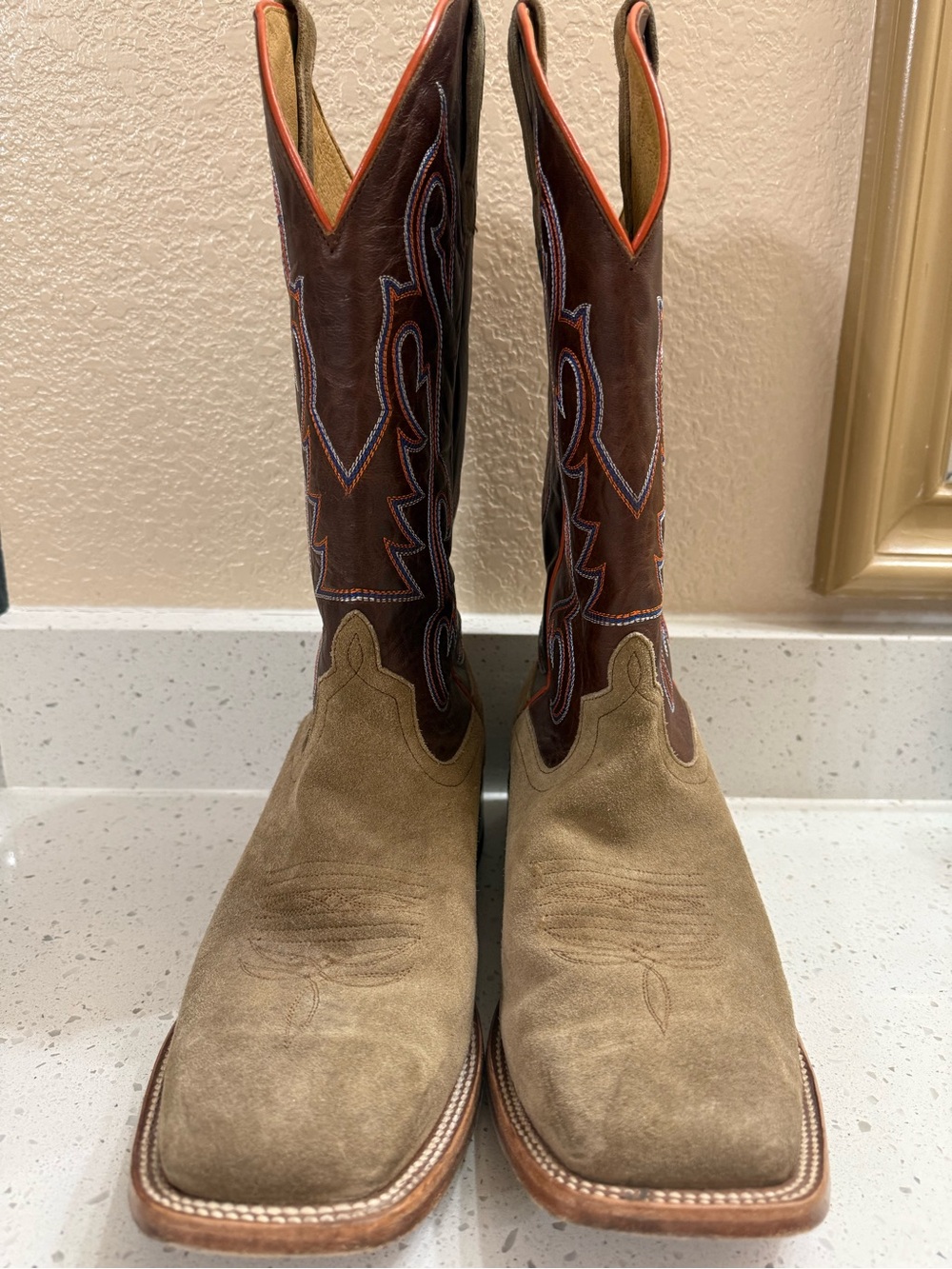 Horse Power Men’s Cowboy Boots 11.5 D Tan Roughout Brown Leather Square Toe